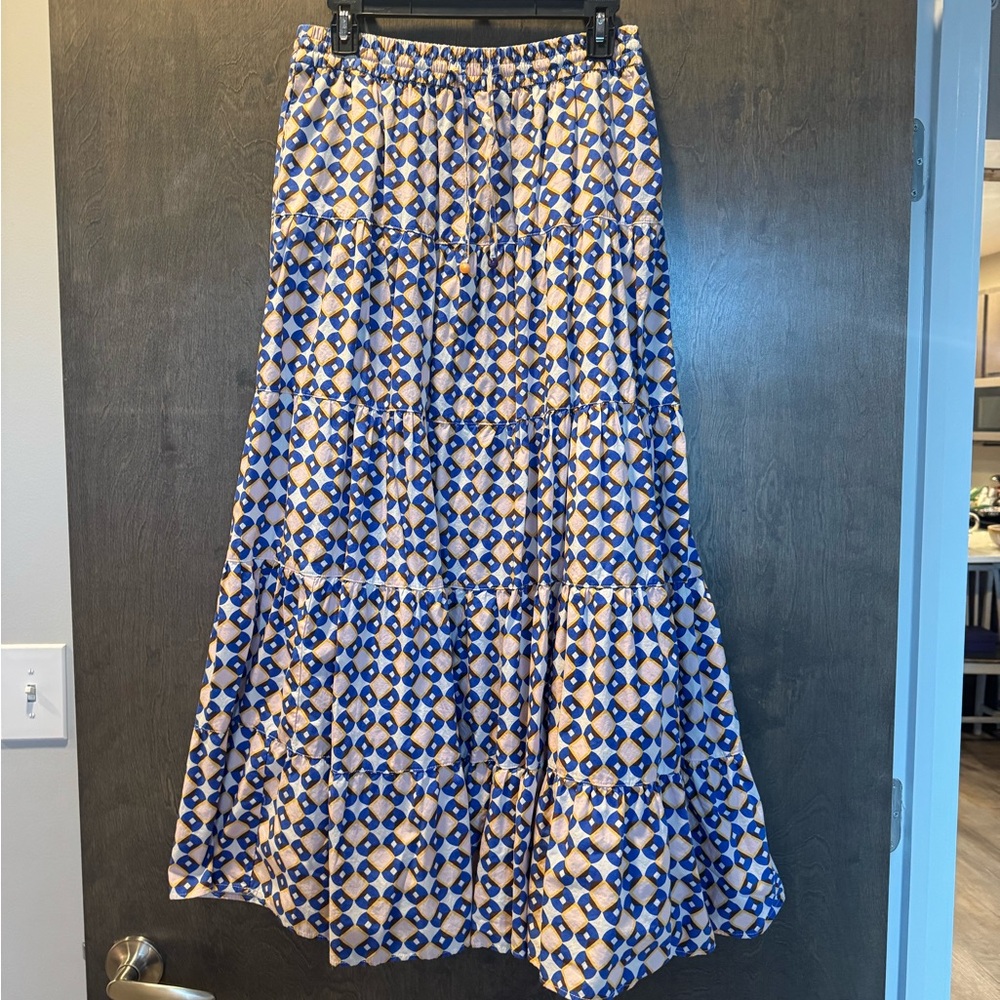 Zara Blue and White Geometric Maxi Skirt